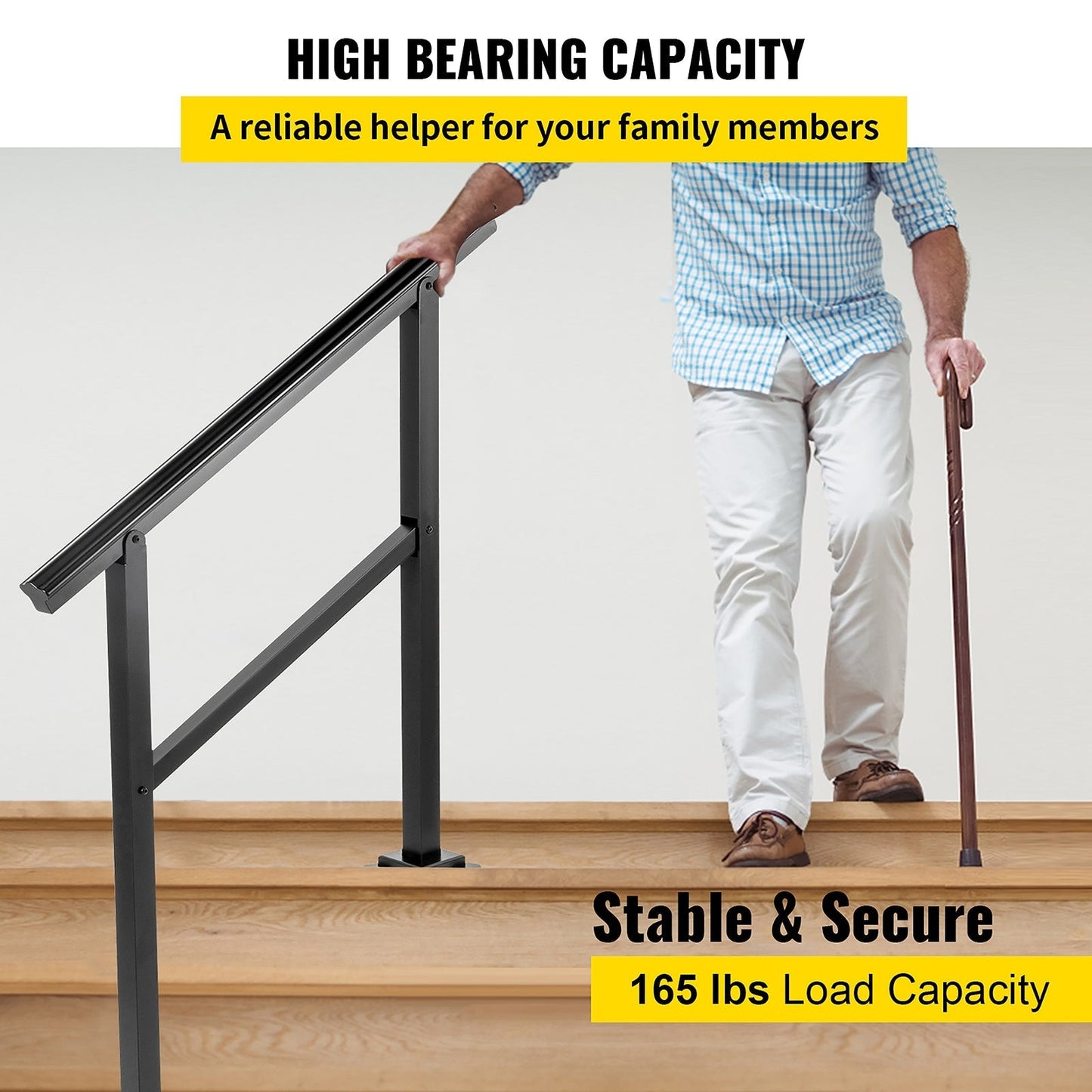 VEVOR 4-5 Steps Aluminum Handrail 4.98-ft x 35.2-in Aluminum Deck Handrail Kit
