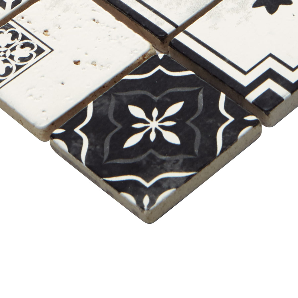 American Olean Genuine Stone Moroccan Black and White 12-in x 12-in Glazed Natural Travertine Mosaic Wall Tile (0.97-sq ft)