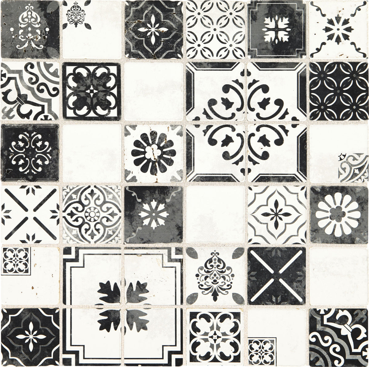 American Olean Genuine Stone Moroccan Black and White 12-in x 12-in Glazed Natural Travertine Mosaic Wall Tile (0.97-sq ft)