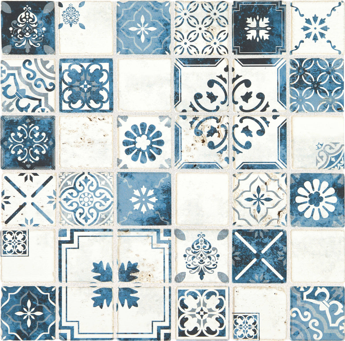 American Olean Genuine Stone Moroccan Blue 12-in x 12-in Glazed Travertine Mosaic Wall Tile, 0.97-sq ft Sheet