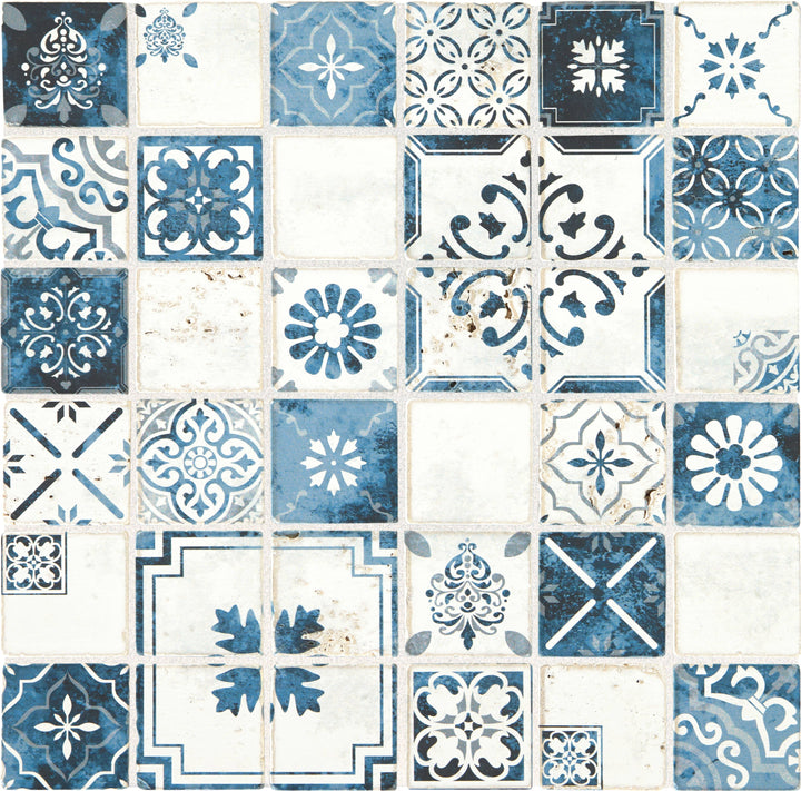 American Olean Genuine Stone Moroccan Blue 12-in x 12-in Glazed Travertine Mosaic Wall Tile, 0.97-sq ft Sheet