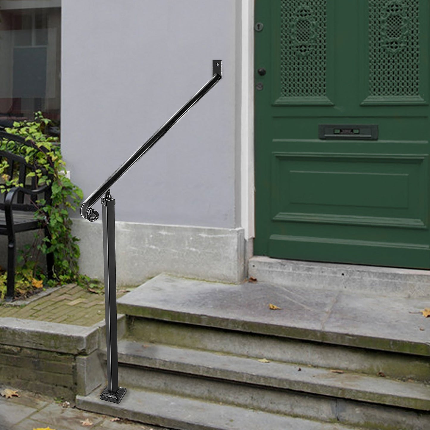 VEVOR 2-3 Steps Handrail 2.5-ft x 42.4-in Wrought Iron Pressure Treated Steel Deck Handrail Kit