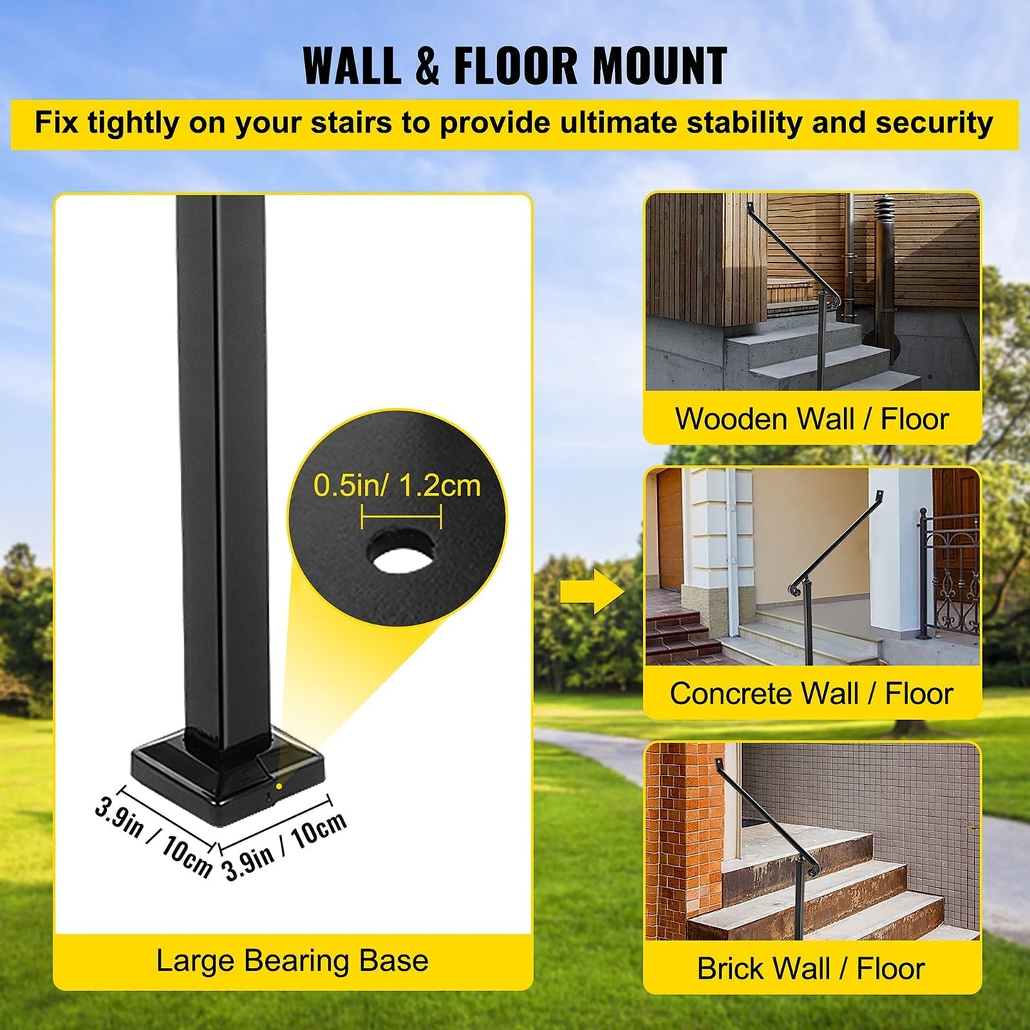 VEVOR 2-3 Steps Handrail 2.5-ft x 42.4-in Wrought Iron Pressure Treated Steel Deck Handrail Kit