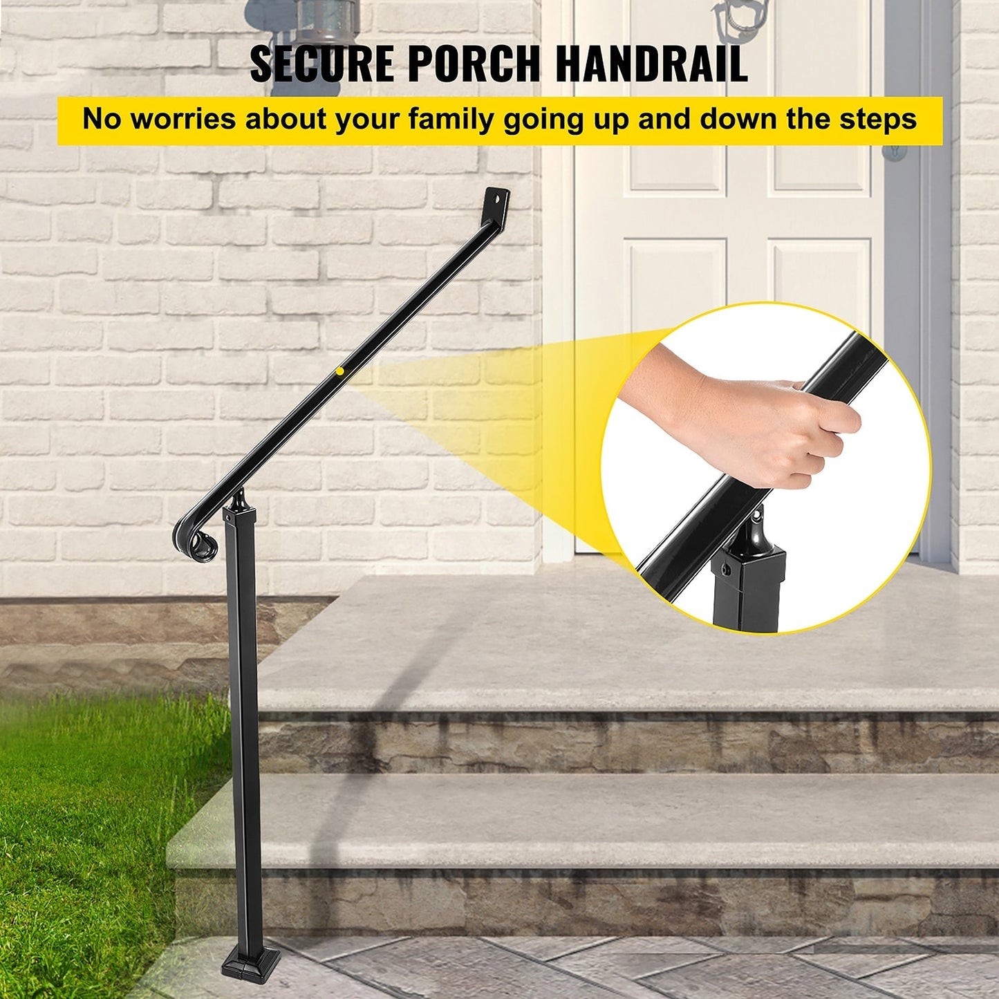 VEVOR 2-3 Steps Handrail 2.5-ft x 42.4-in Wrought Iron Pressure Treated Steel Deck Handrail Kit