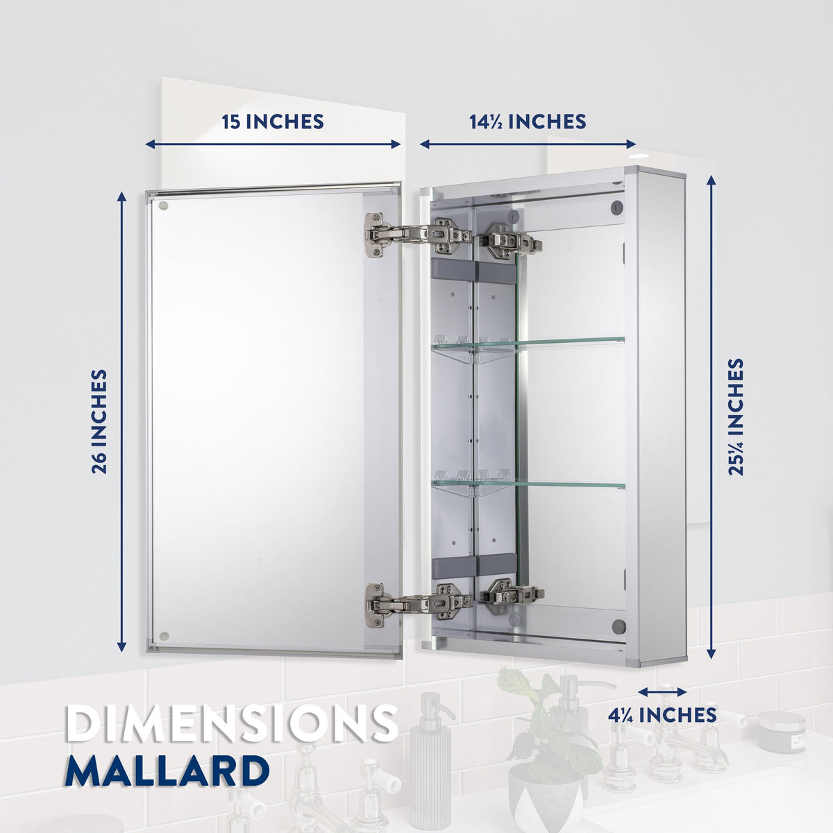 Croydex 15-in x 25-in Surface/Recessed Mount Silver Mirrored Soft Close Medicine Cabinet