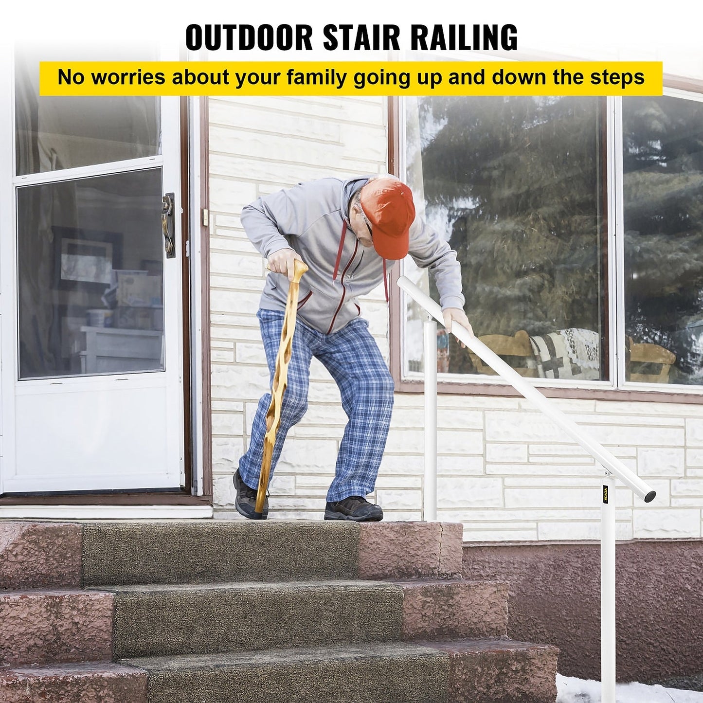VEVOR 5FT White Stair Handrail 5-ft x 35.8-in Aluminum Pressure Treated Aluminum Deck Handrail Kit