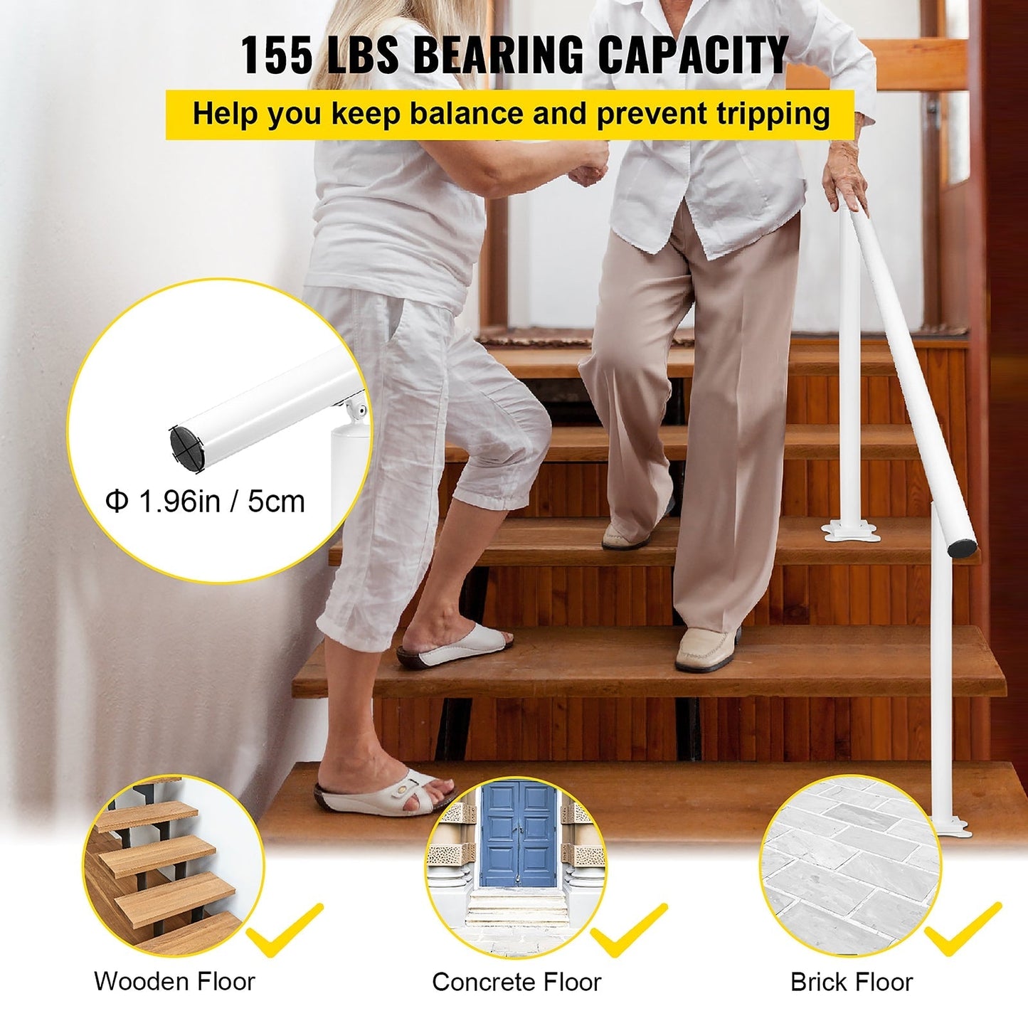 VEVOR 5FT White Stair Handrail 5-ft x 35.8-in Aluminum Pressure Treated Aluminum Deck Handrail Kit