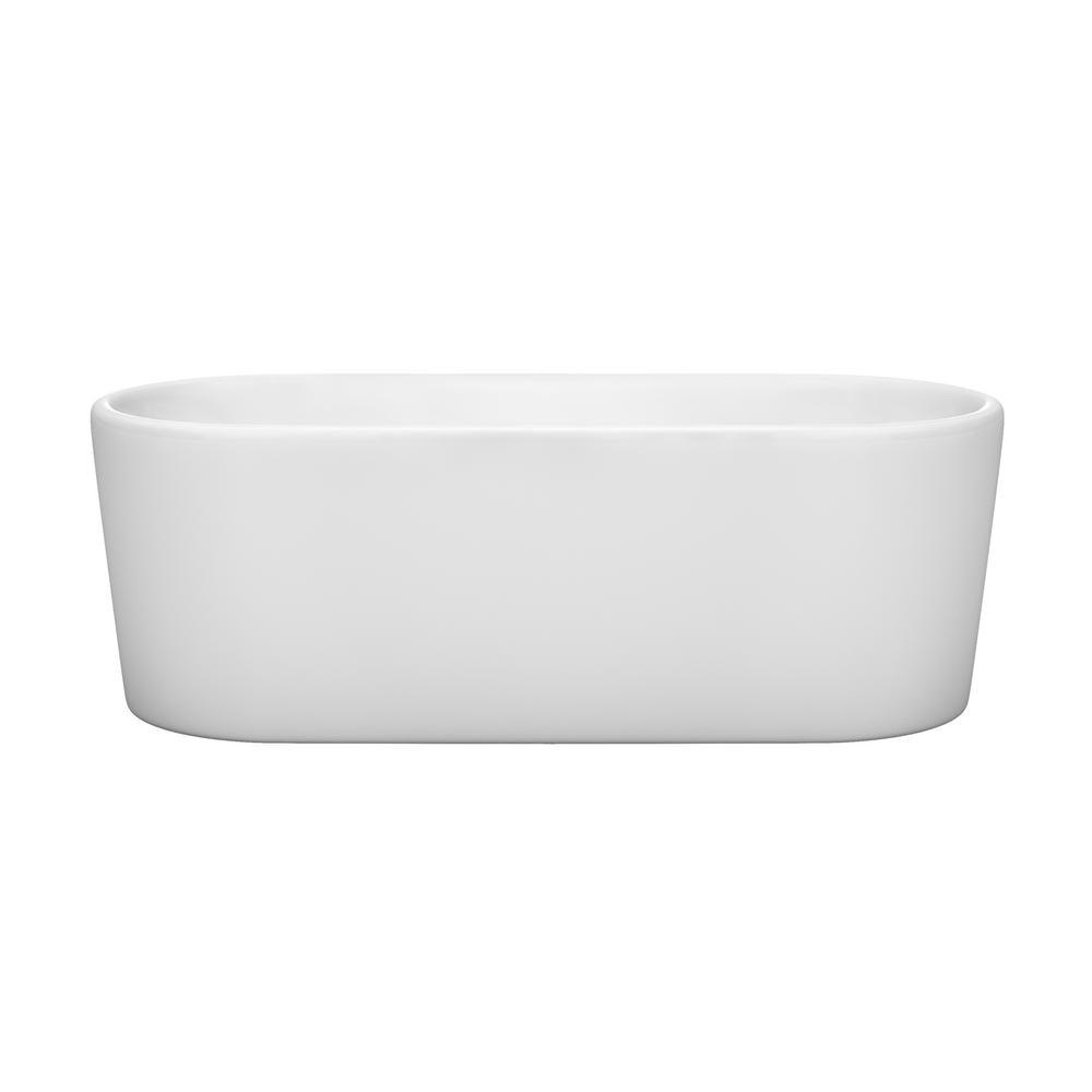 Ursula 67 in. Acrylic Flatbottom Center Drain Soaking Tub in White with Polished Chrome Trim - Super Arbor