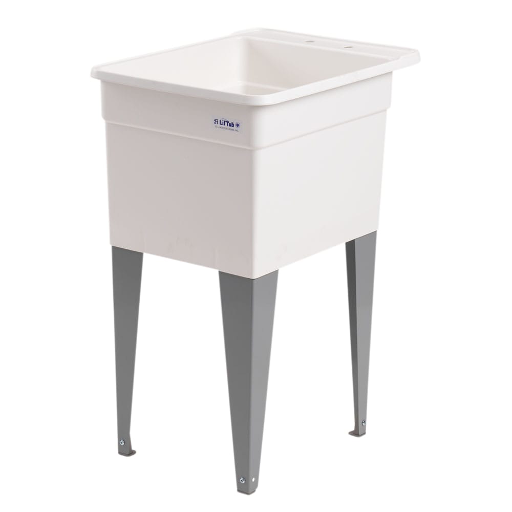 Mustee Freestanding Utility Tub with Drain, 18x24 Inch, White/Gray