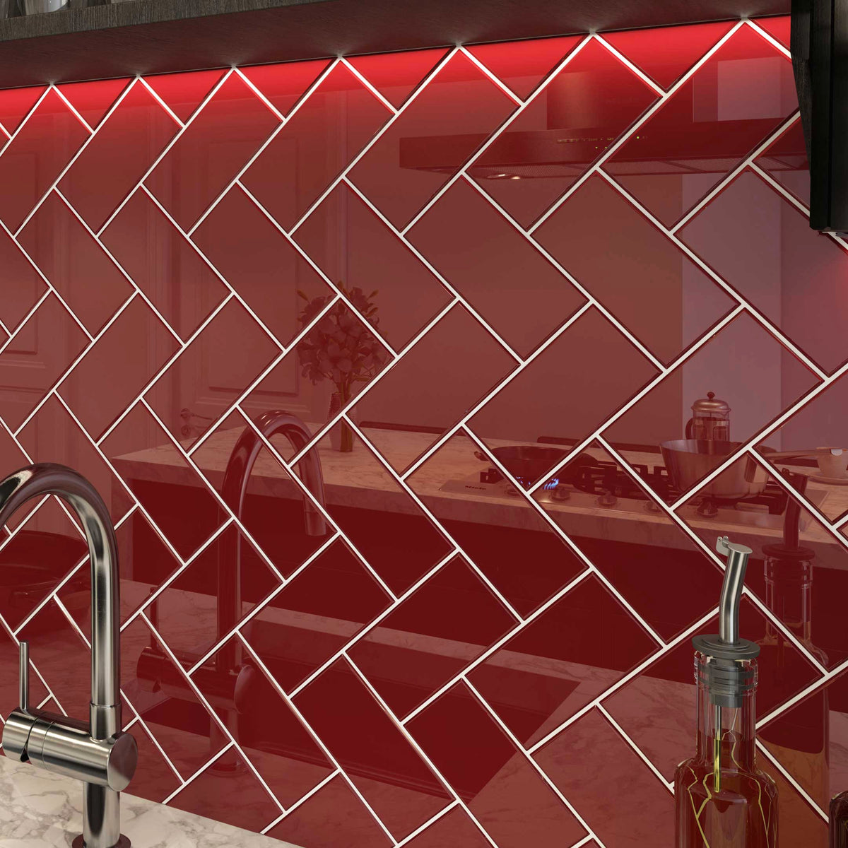 Giorbello Classic Premium Ruby Red 3-in x 6-in Glossy Glass Subway Wall Tile (5-sq. ft/ Carton)