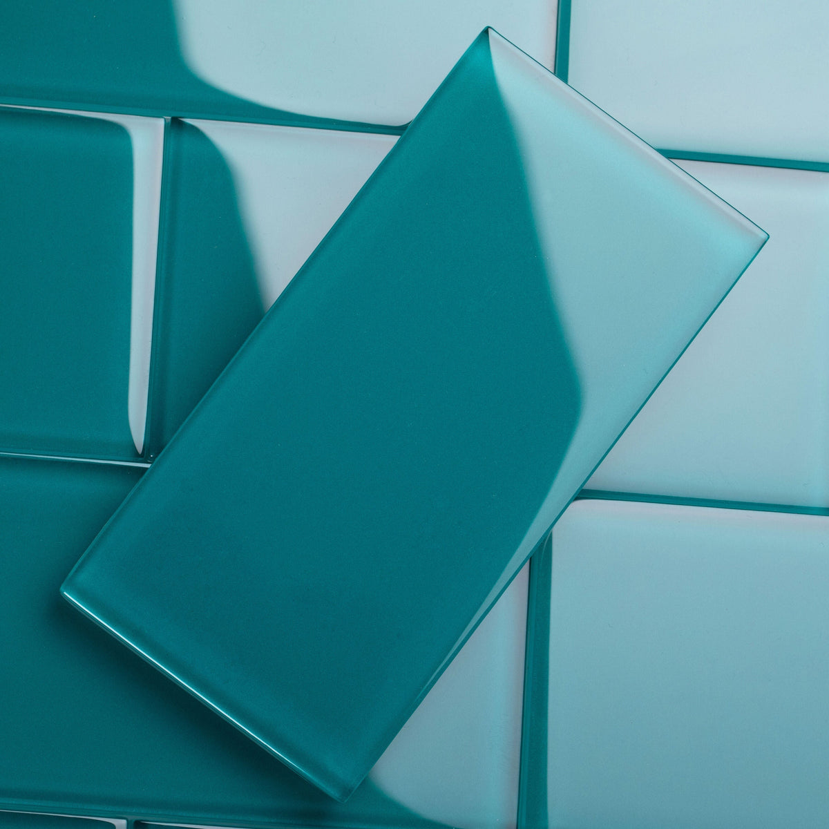 Giorbello (Sample) 3x6 Glass Subway Tiles Dark Teal 3-in x 6-in Glossy Glass Brick Subway Wall Tile