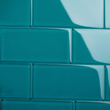 Giorbello (Sample) 3x6 Glass Subway Tiles Dark Teal 3-in x 6-in Glossy Glass Brick Subway Wall Tile