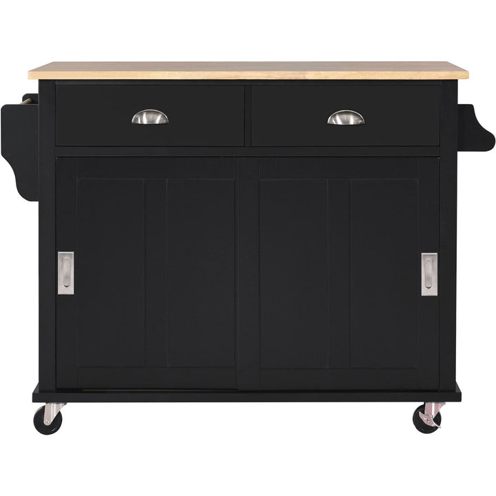 SINOFURN Black Mdf Base with Wood Top Rolling Kitchen Cart (30.5-in x 52.2-in x 36.6-in)