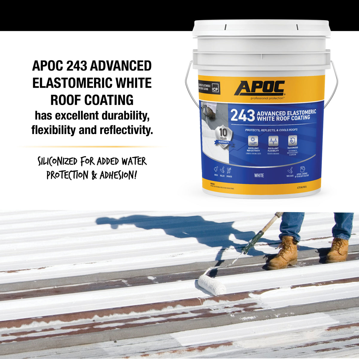 APOC 243 Advanced Elastomeric White Roof Coating, 4.75-Gallon (AP-2435)