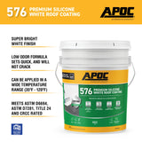 APOC 576 Premium Silicone White Reflective Roof Coating, 4.75-Gallon (Lifetime Warranty)