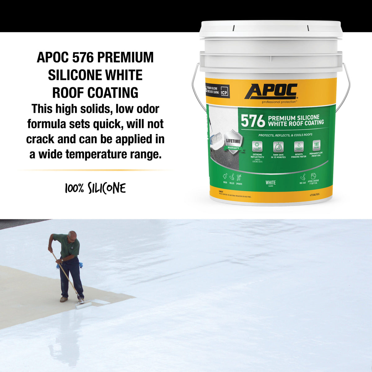 APOC 576 Premium Silicone White Reflective Roof Coating, 4.75-Gallon (Lifetime Warranty)