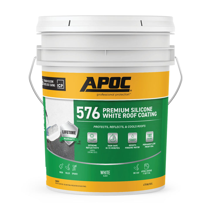 APOC 576 Premium Silicone White Reflective Roof Coating, 4.75-Gallon (Lifetime Warranty)