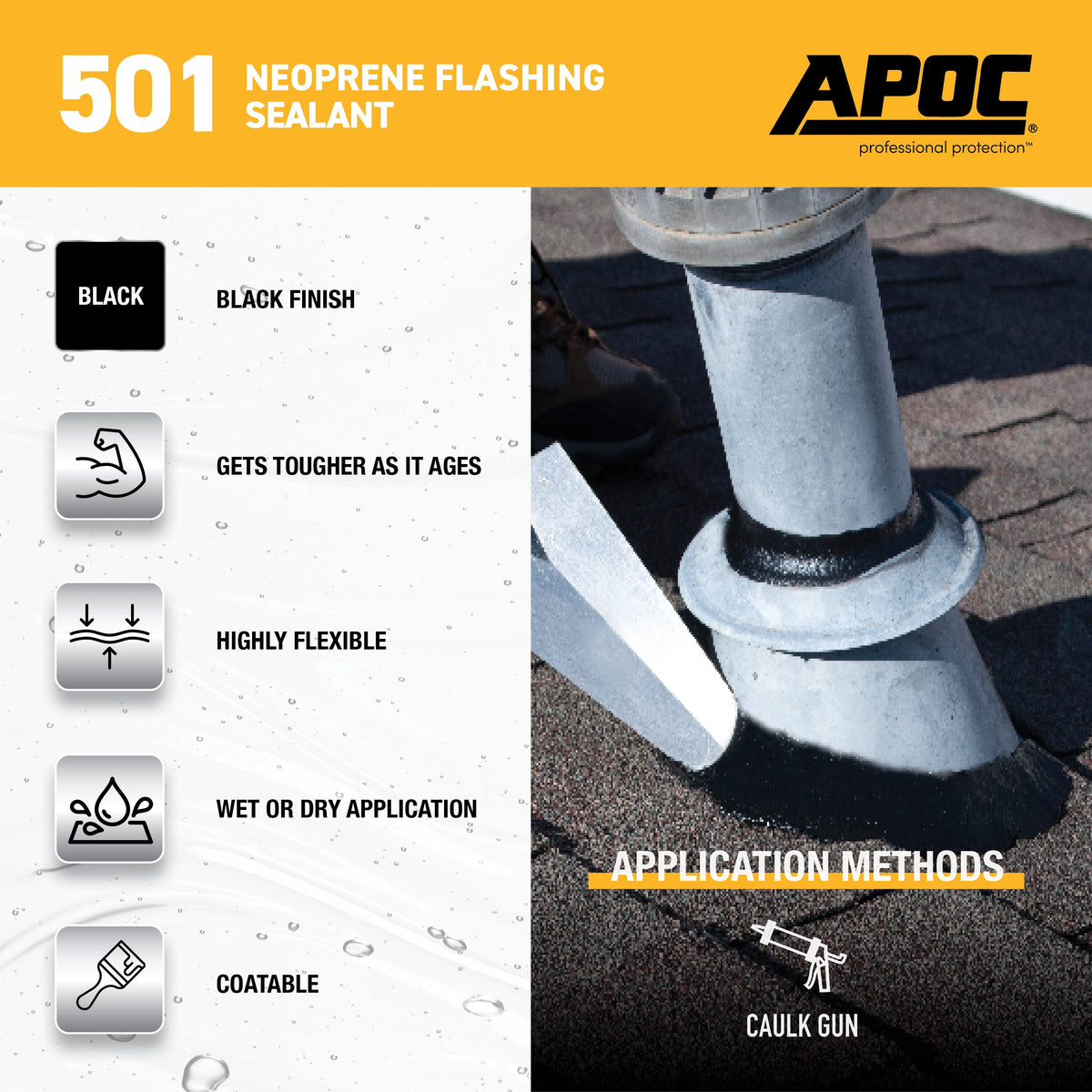 APOC 501 Neoprene Elastomeric Roof Flashing Sealant, Black, 10.1-oz Tube