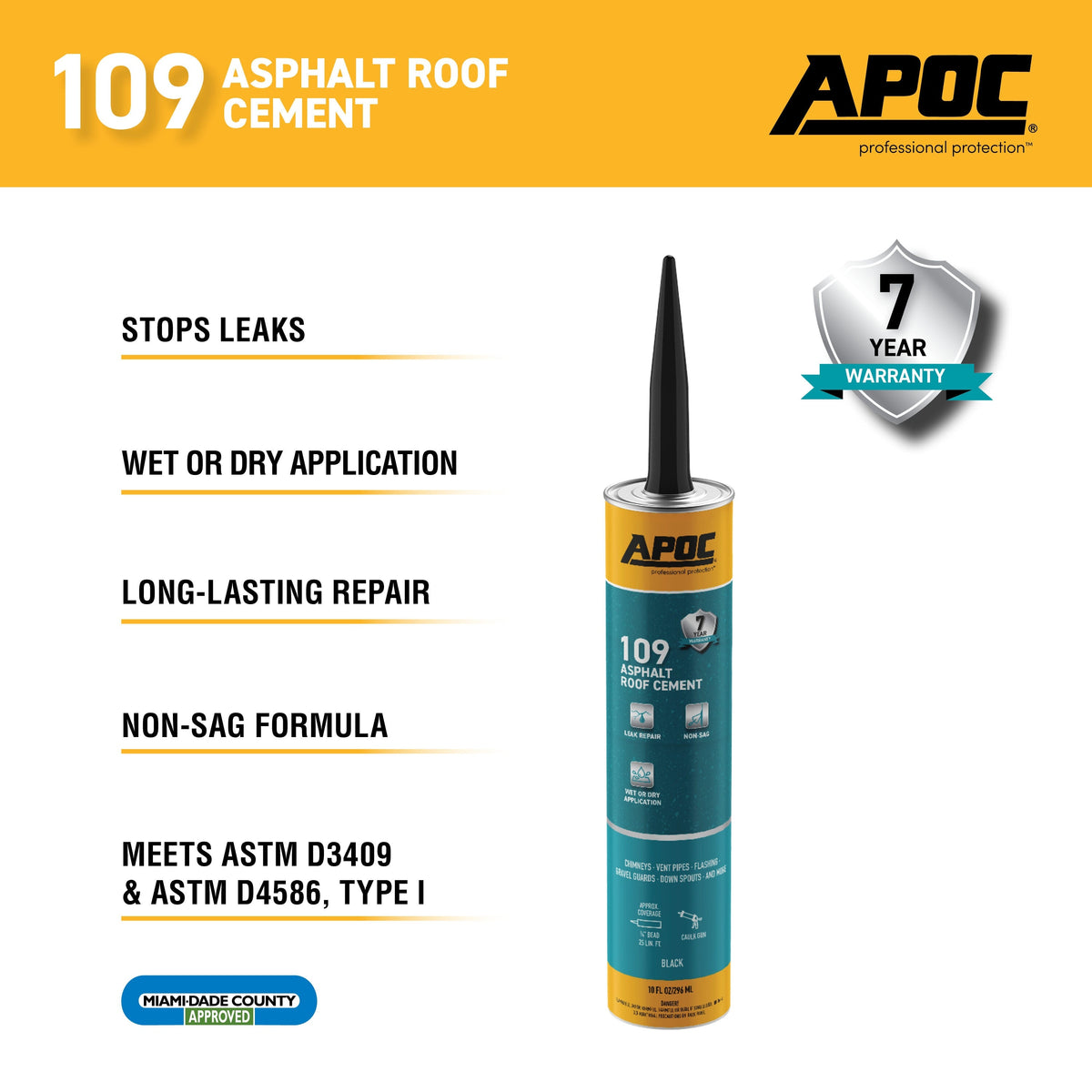 APOC 109 Fibered Waterproof Asphalt Roof Cement Sealant, 10-oz Tube