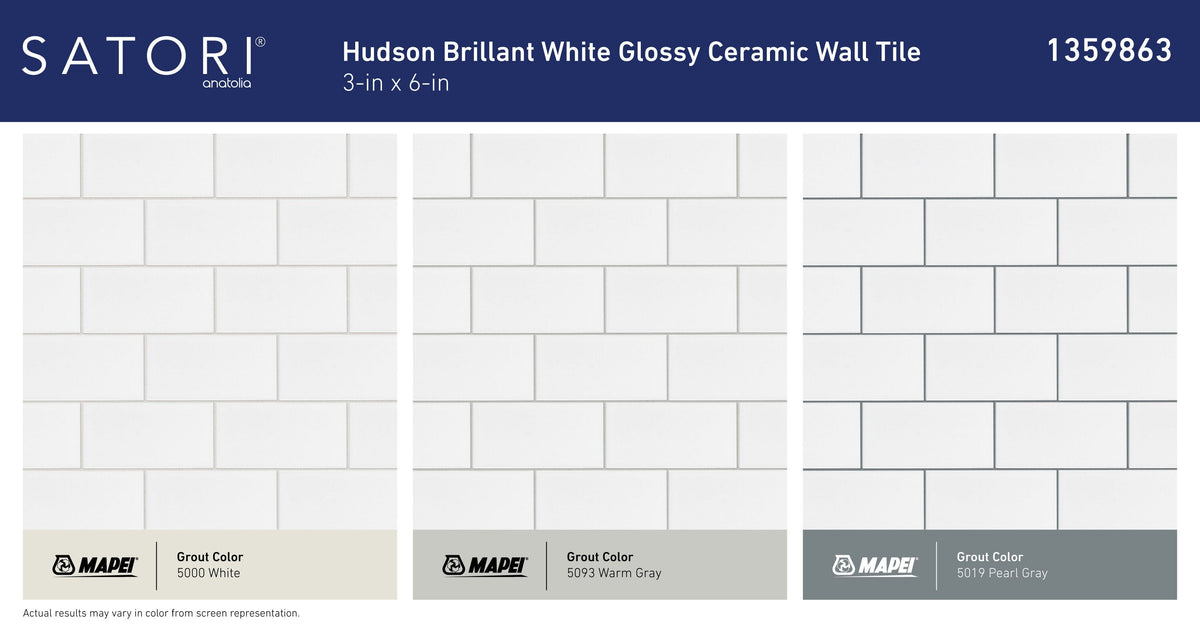 Satori Hudson Brilliant White 3-in x 6-in Glossy Ceramic Subway Wall Tile (0.12-sq. ft/ Piece)