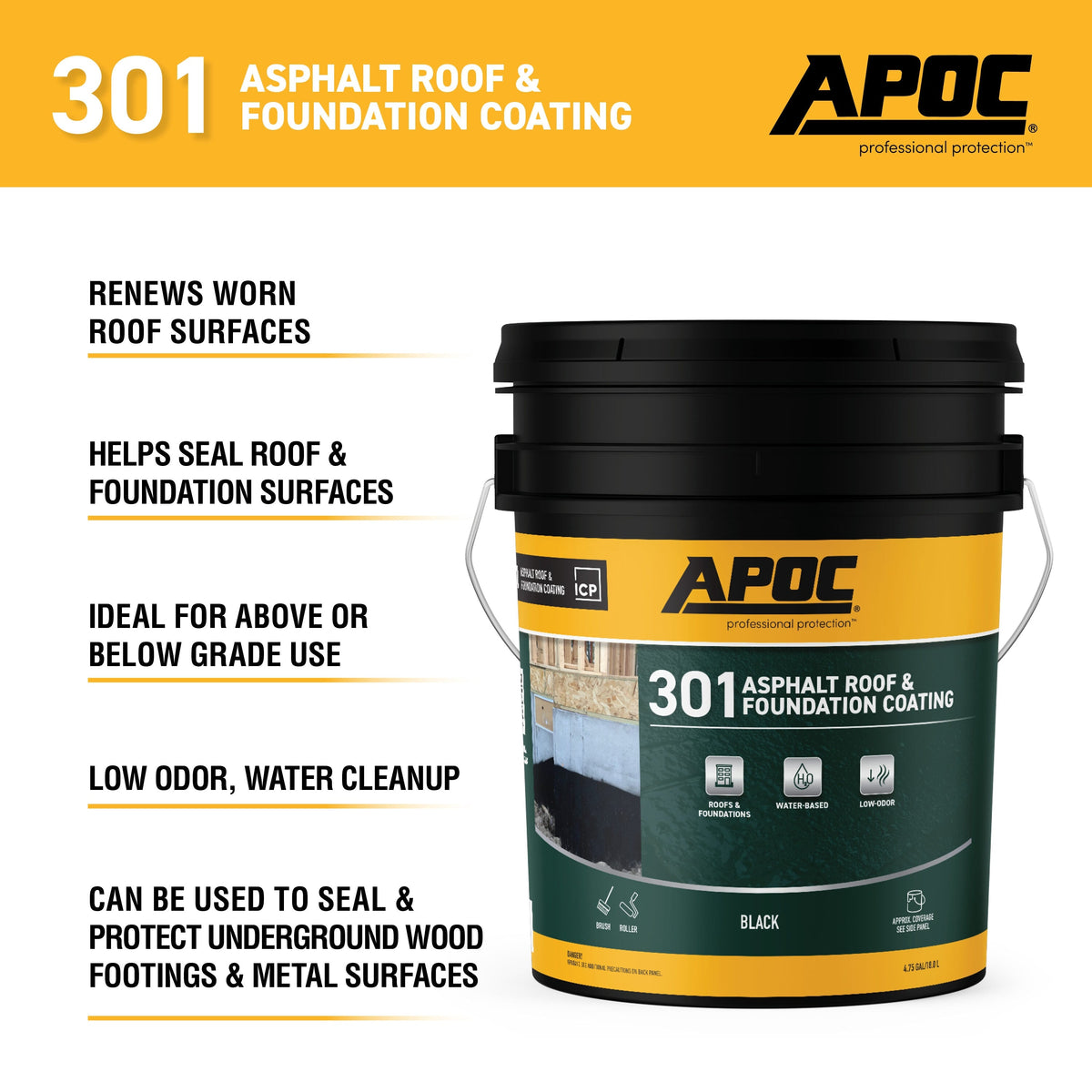 APOC 301 4.75-Gallon Fibered Asphalt Roof & Foundation Coating - Black