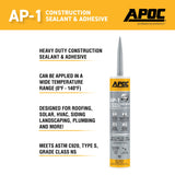 APOC AP-1 10.1-oz Waterproof Roof Sealant – Gray, Low-VOC Construction Sealant & Adhesive