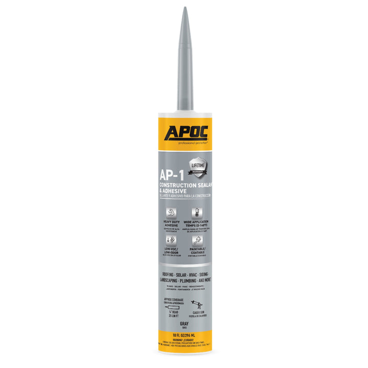 APOC AP-1 10.1-oz Waterproof Roof Sealant – Gray, Low-VOC Construction Sealant & Adhesive