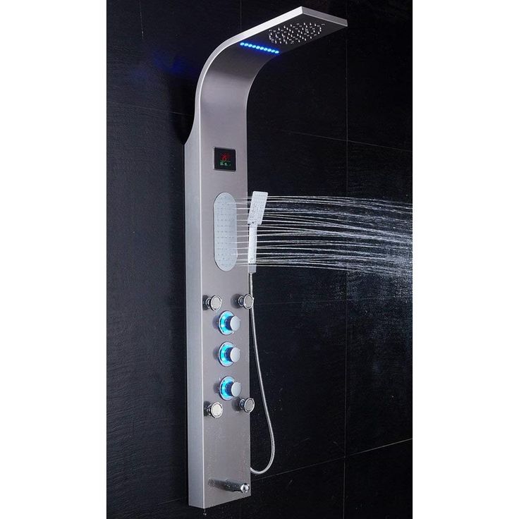 55 in. 5-Jet Shower Panel System with LED Rainfall Mist Shower Head Hand Shower Wand and Tub Spout in Brushed Nickel