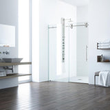 Elan 60 to 64 in. x 74 in. Frameless Sliding Shower Door in Stainless Steel with Clear Glass and Handle - Super Arbor