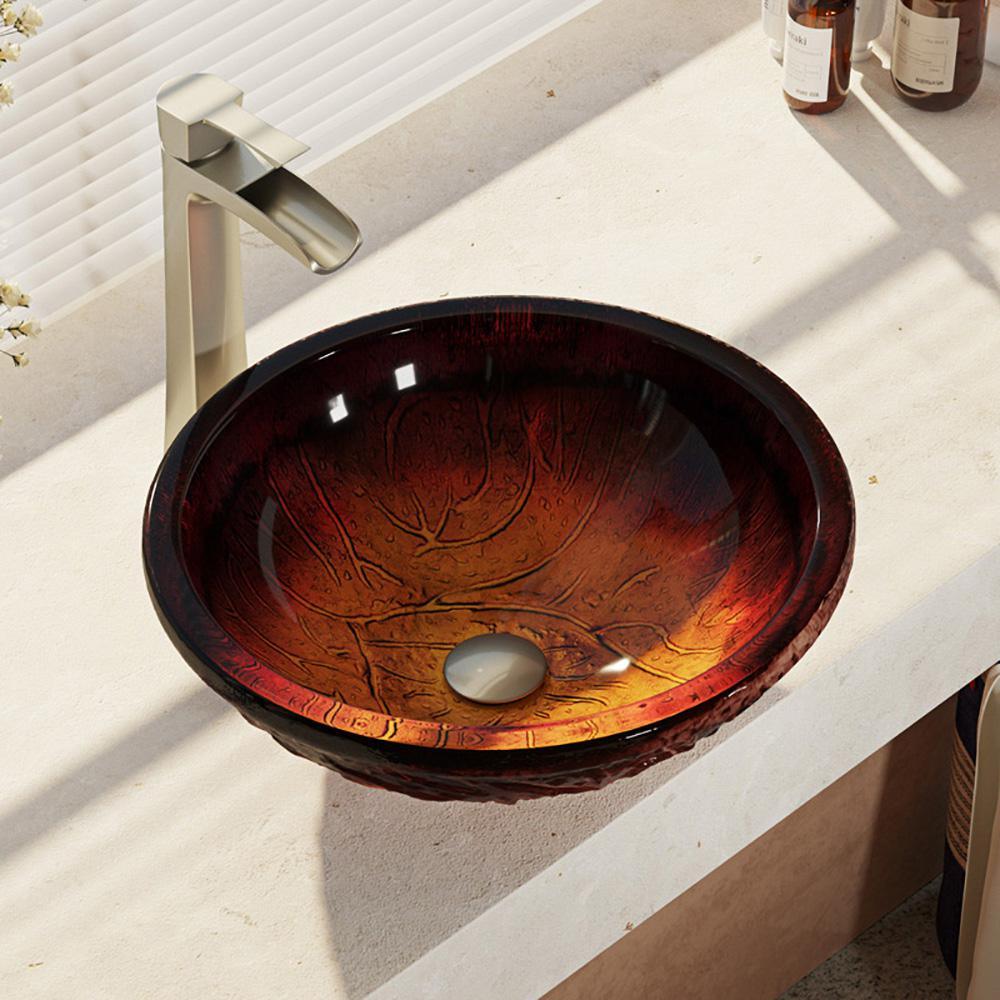 Glass Vessel Sink in Crystal with R9-7007 Faucet and Pop-Up Drain in Chrome - Super Arbor