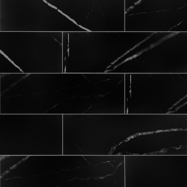 Peel&Stick Tile Fieldstone Black 4-in x 12-in Matte PVC Linear Marble Look Wall Tile (0.968-sq. ft/ Piece)