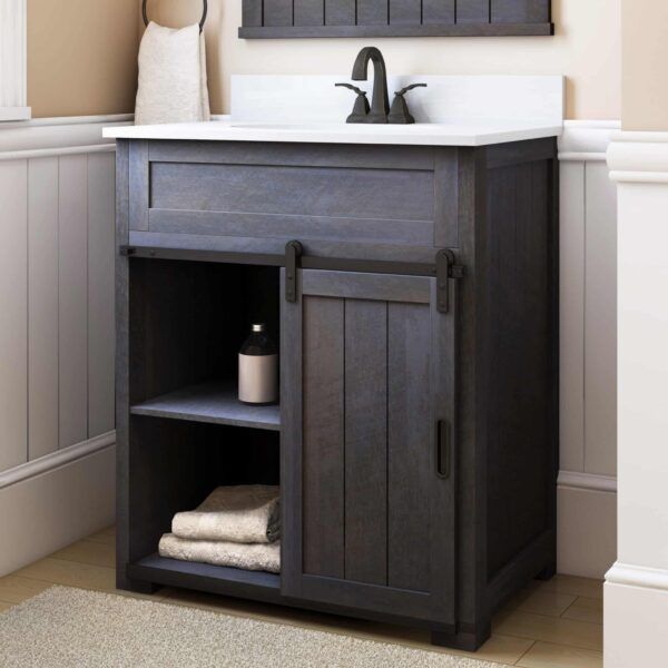 Style Selections Morriston 30-in Distressed Java Single Sink Bathroom Vanity with White Engineered Stone Top