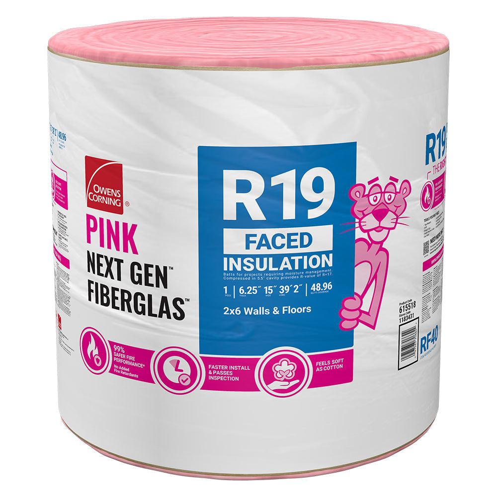 Owens Corning EcoTouch R-19 Kraft-Faced Fiberglass Insulation Roll, 15 in. W x 39.2 ft L, 48.96 sq ft