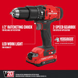 CRAFTSMAN V20 1/2-in 20-Volt Max Variable Speed Cordless Hammer Drill (2 Batteries Included)