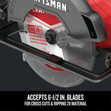 CRAFTSMAN V20 20-Volt Max 6-1/2-in Cordless Circular Saw with Brake and Metal Shoe, Tool Only