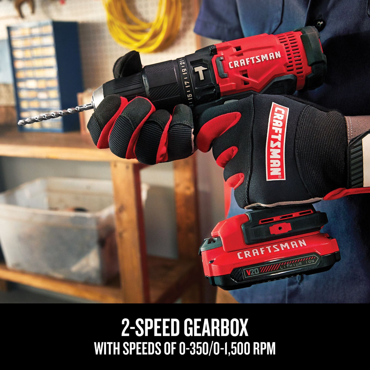 CRAFTSMAN V20 1/2-in 20-Volt Max Variable Speed Cordless Hammer Drill (2 Batteries Included)