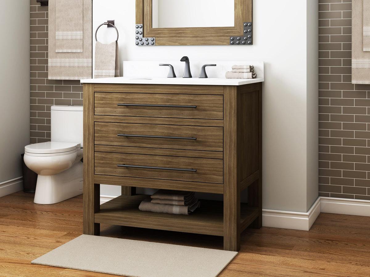 allen + roth Kennilton 36-in Gray Oak Single Sink Bathroom Vanity with Gray Oak Engineered Stone Top