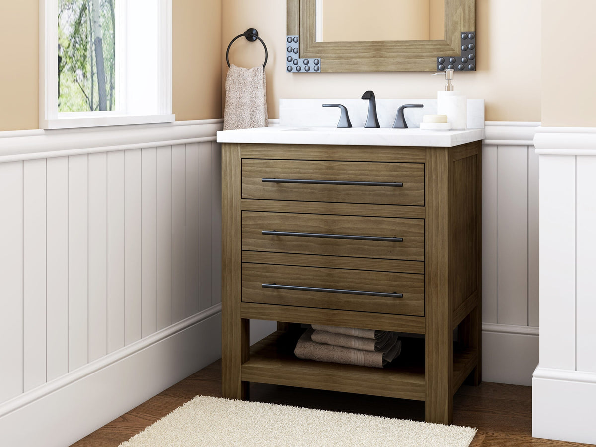 allen + roth Kennilton 30-in Gray Oak Single Sink Bathroom Vanity with Gray Oak Engineered Stone Top