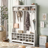 SINOFURN Hall Tree Entryway Bench with Shelves Cabinet