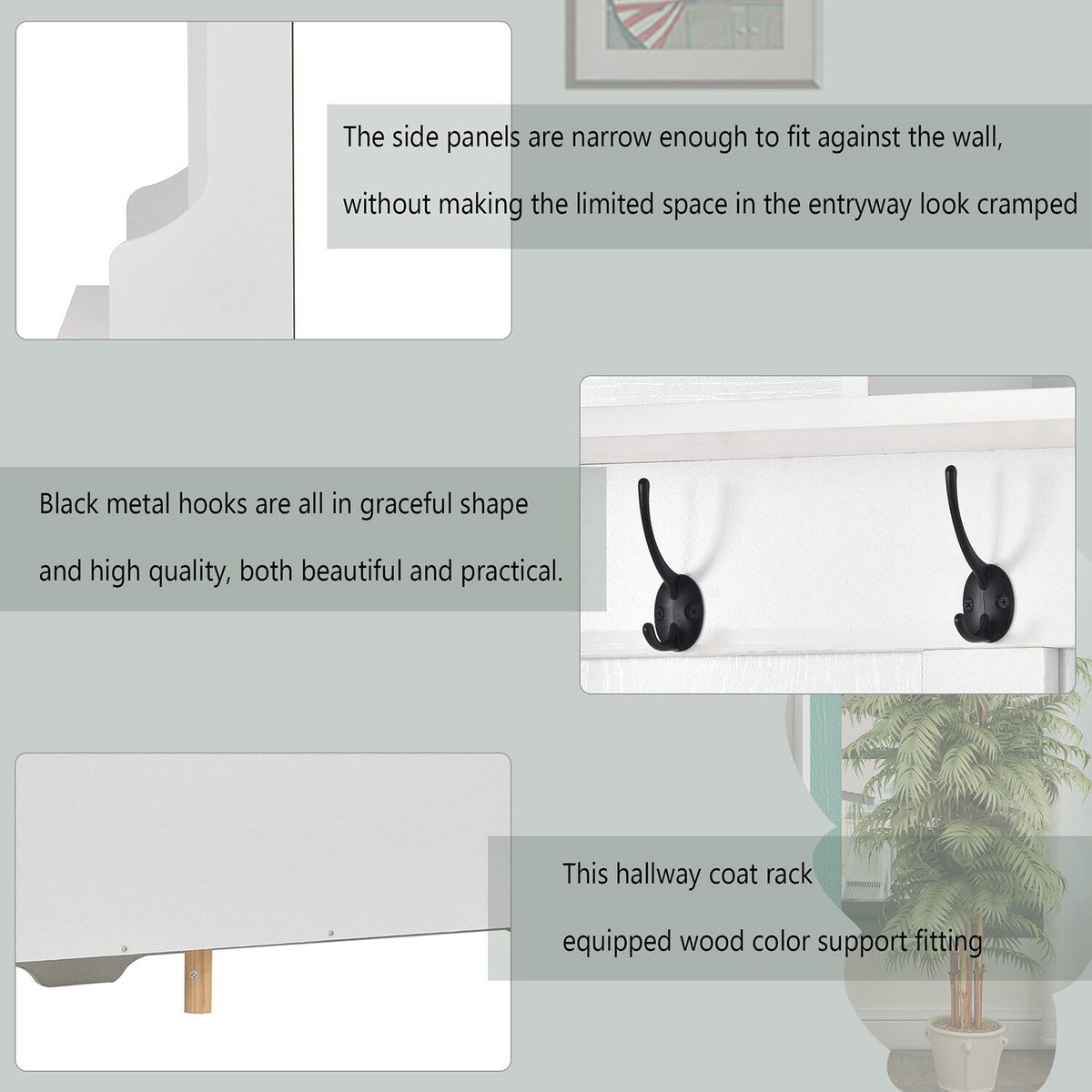 SINOFURN Hall Tree Entryway Bench with Shelves Cabinet