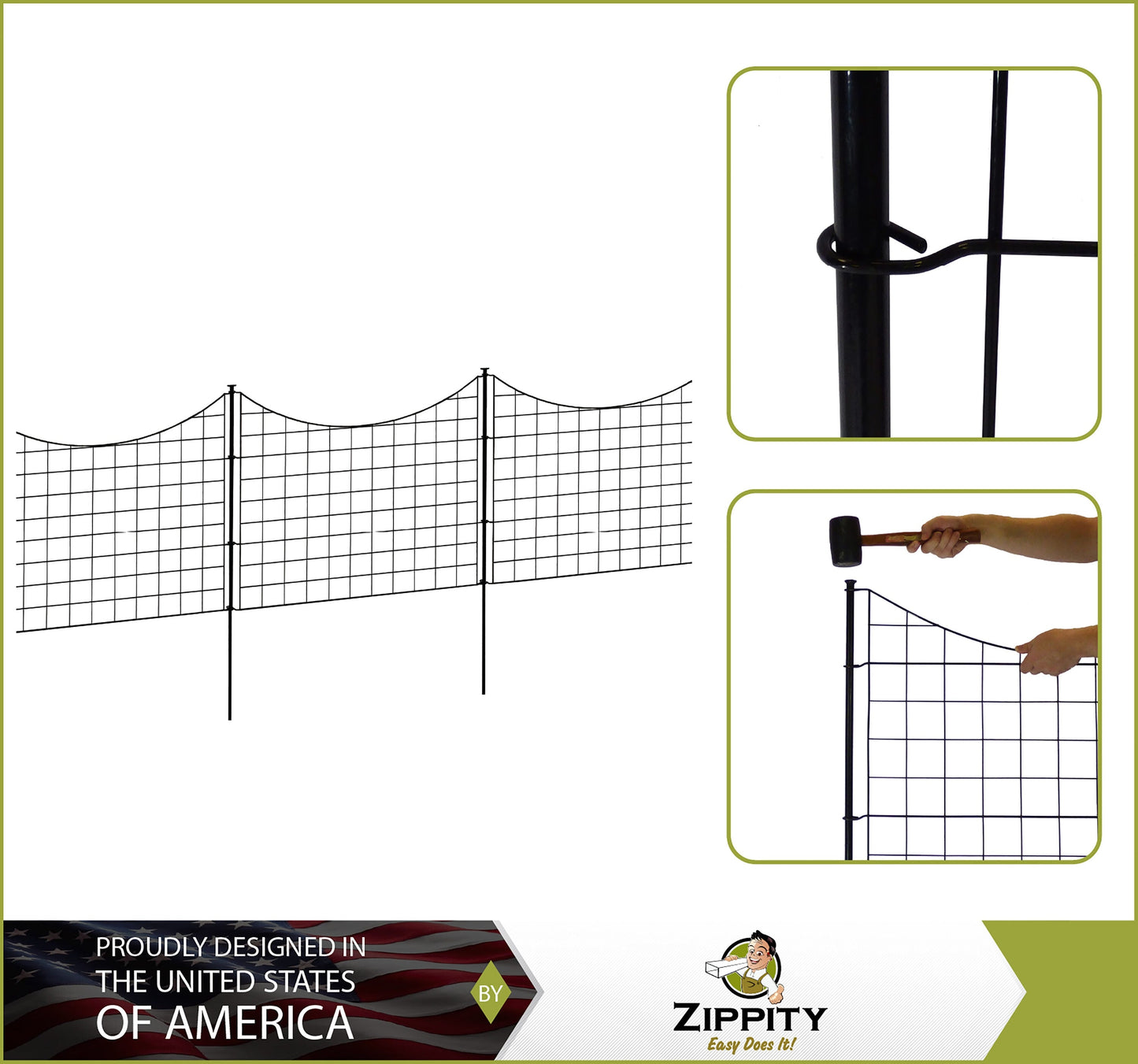 Zippity Outdoor Products 5 Panels 2-ft H x 2-ft W Black Galvanized Iron Scallop No Dig Garden Fence Panel