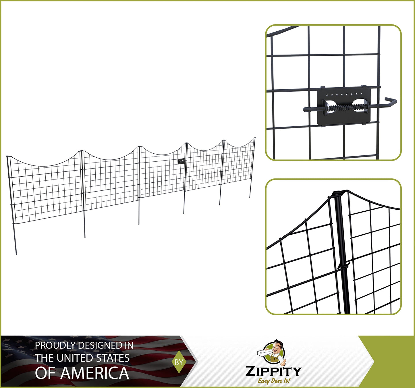 Zippity Outdoor Products 4 Panels 1 Gate 2-ft H x 2-ft W Black Galvanized Iron Scallop No Dig Garden Fence Gate Kit