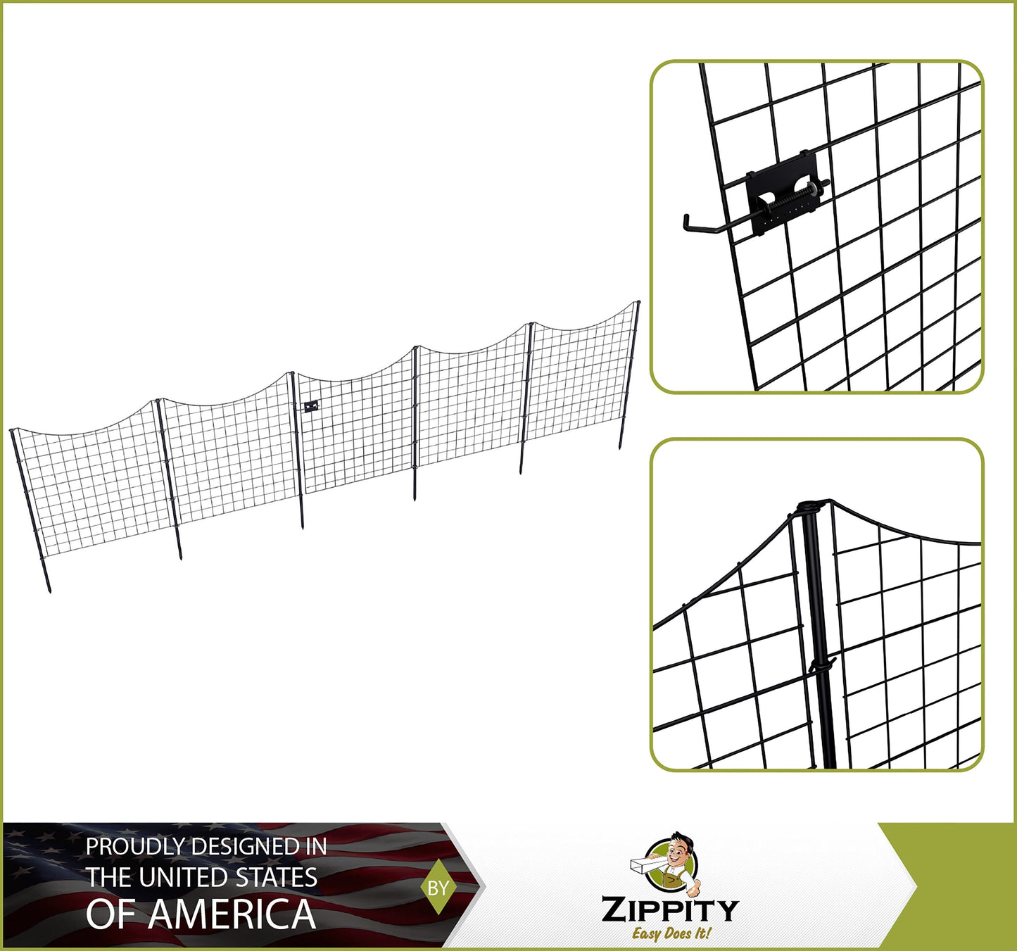 Zippity Outdoor Products 1 Gate 4 Panels 3-ft H x 3-ft W Black Galvanized Iron Scallop No Dig Garden Fence Gate Kit