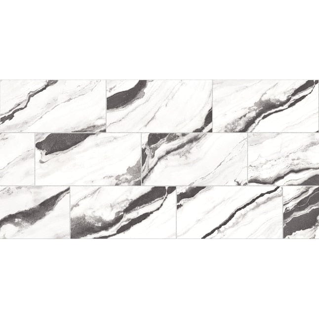 Origin 21 Black Panda Black 12-in x 24-in Matte Porcelain Marble Look Floor and Wall Tile (15.5-sq. ft/ Carton)