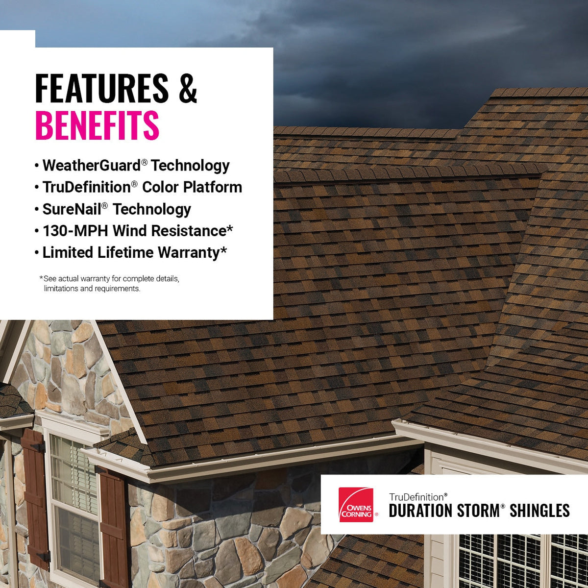 Owens Corning TruDefinition Duration STORM Architectural Roof Shingles, Onyx Black, 32.8-sq ft per Bundle