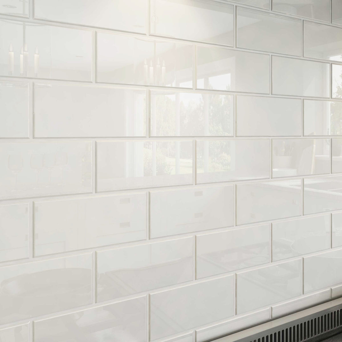 Giorbello Classic Premium Bright White 3-in x 6-in Glossy Glass Subway Wall Tile (5-sq. ft/ Carton)