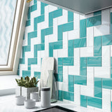Giorbello (Sample) 3x6 Glass Subway Tiles Teal 3-in x 6-in Glossy Glass Brick Subway Wall Tile