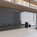 Giorbello (Sample) 3x6 Glass Subway Tiles Black 3-in x 6-in Glossy Glass Brick Subway Wall Tile