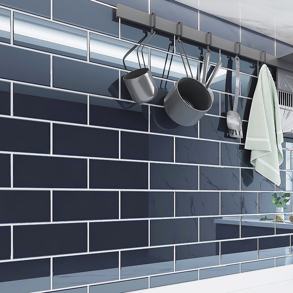 Giorbello Classic Premium Midnight Blue 3-in x 6-in Glossy Glass Subway Wall Tile (5-sq. ft/ Carton)