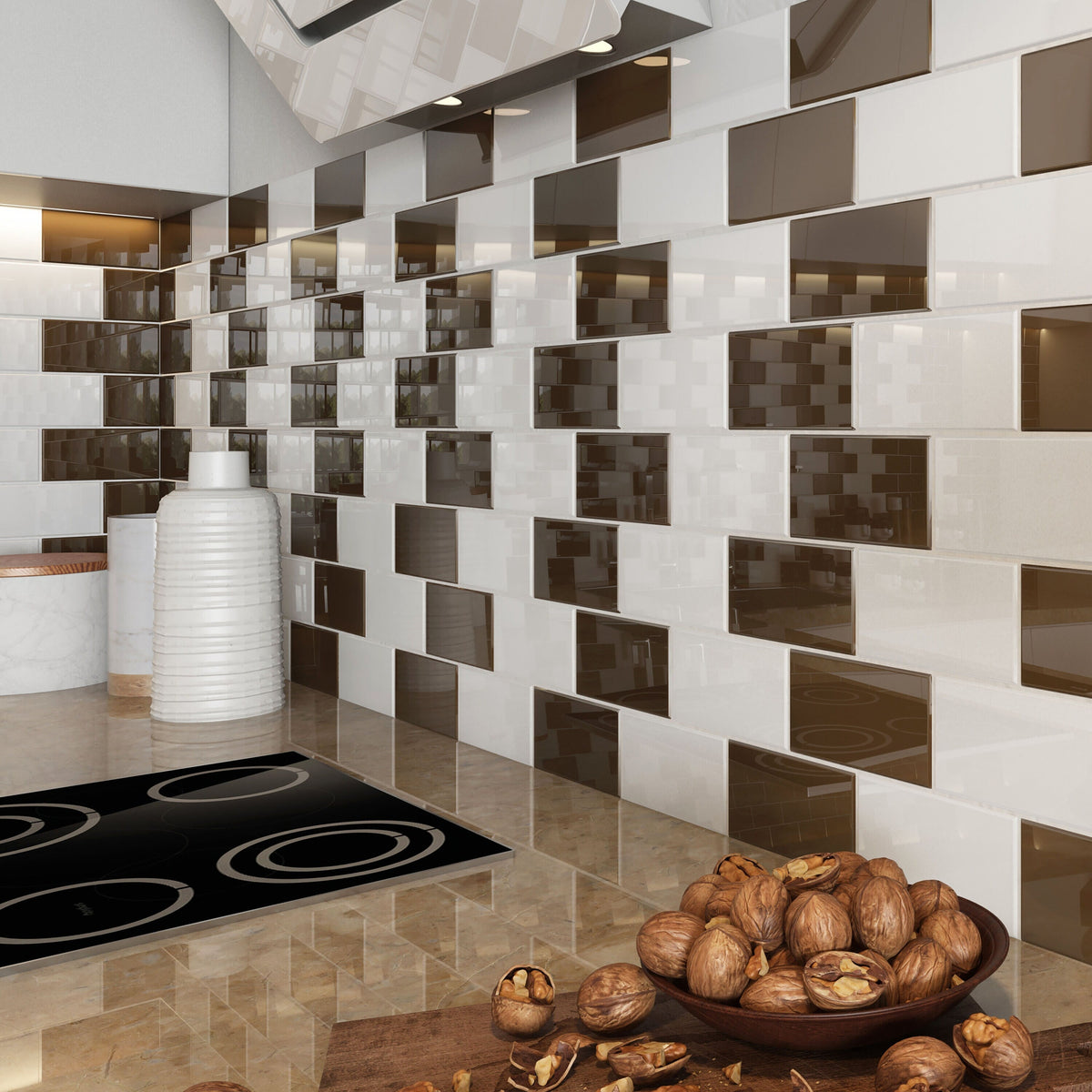 Giorbello Classic Premium Classic Brown 3-in x 6-in Glossy Glass Subway Wall Tile (5-sq. ft/ Carton)